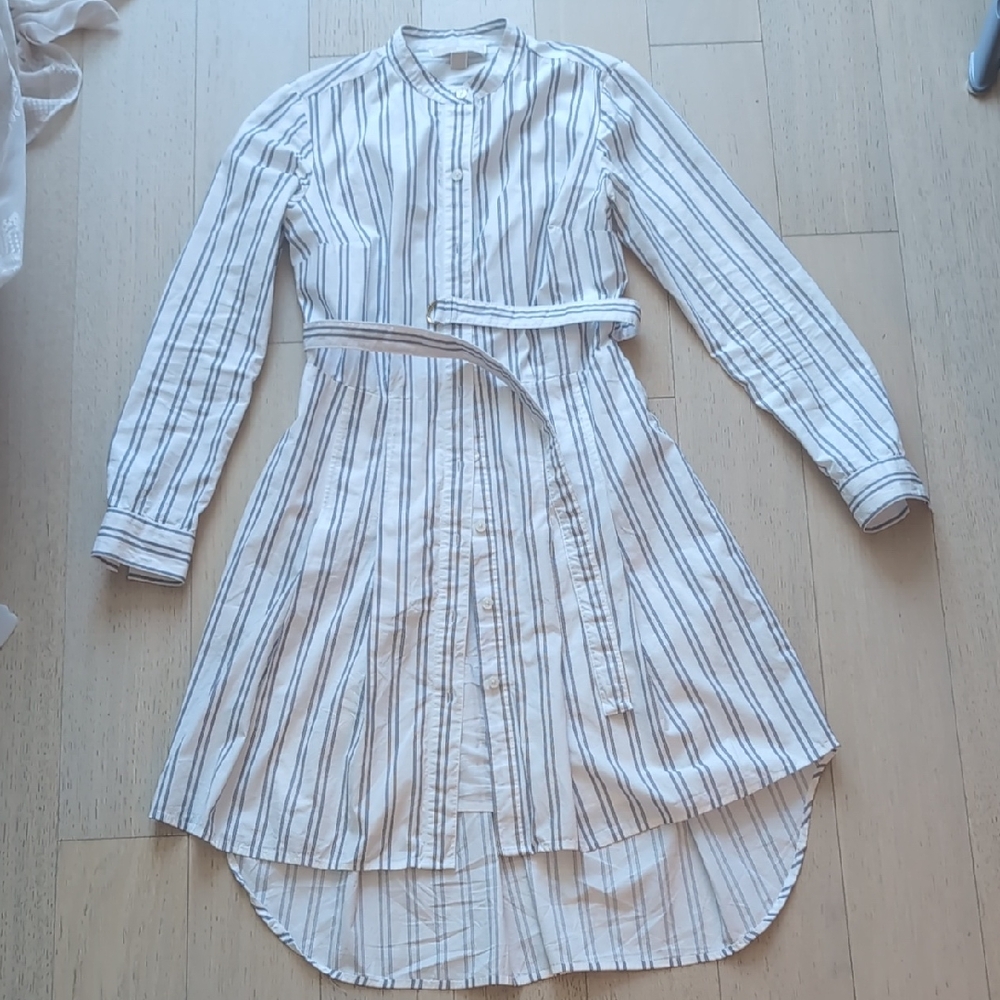 Michael Kors Navy and White Striped Shirt Dress